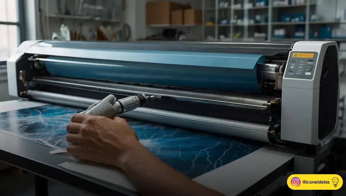 Materiais e acabamentos: vinil, laminação e recorte eletrônico